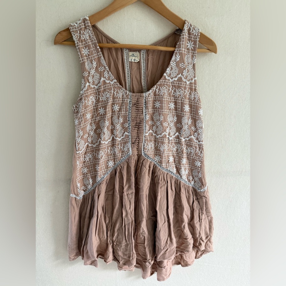 O'Neill Dusty Rose Embroidered Sleeveless Tunic short Dress, Size Small.